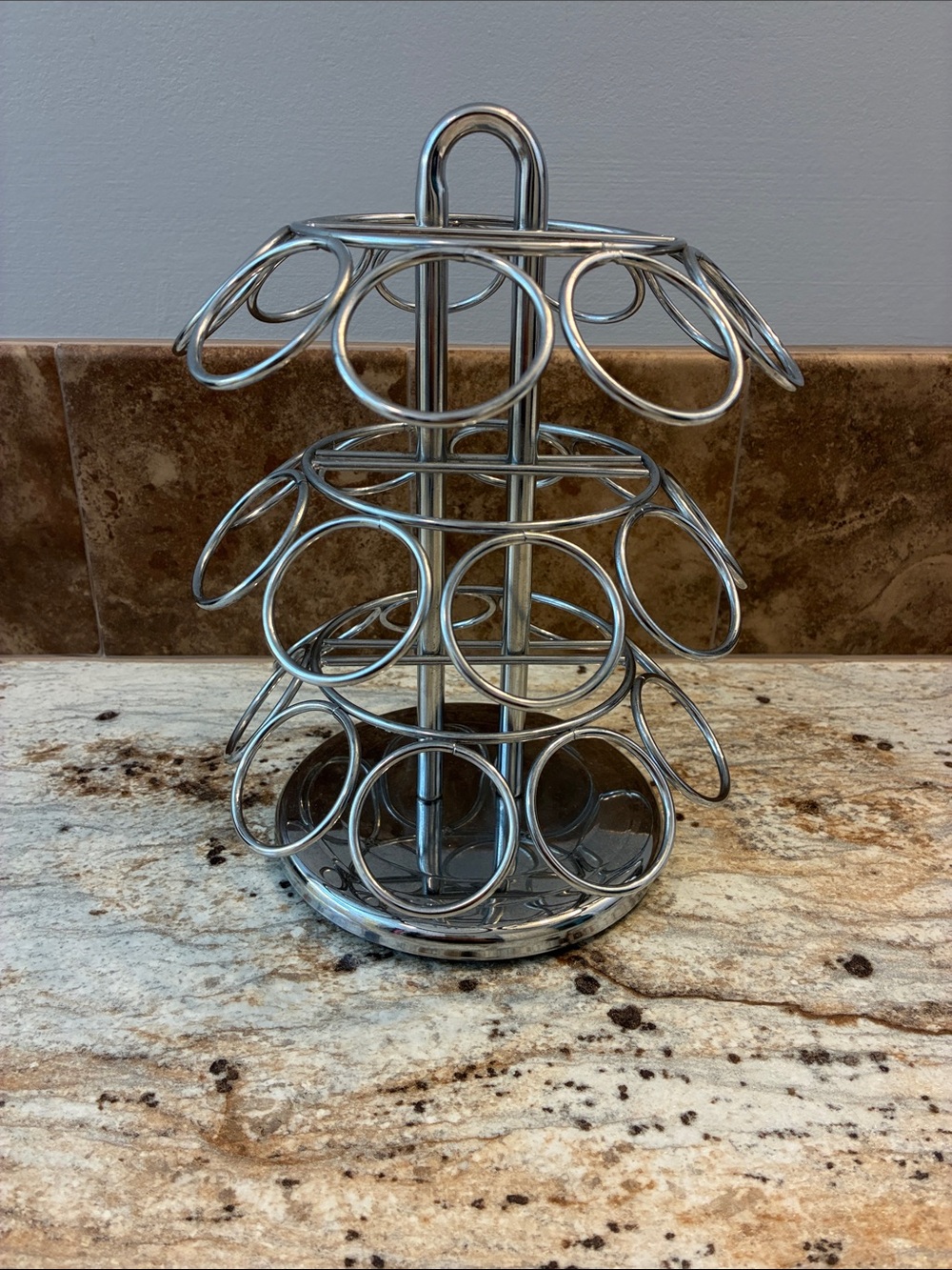 Chrome Coffee Pod Carousel Holder - Sleek Silver Capsule Organizer